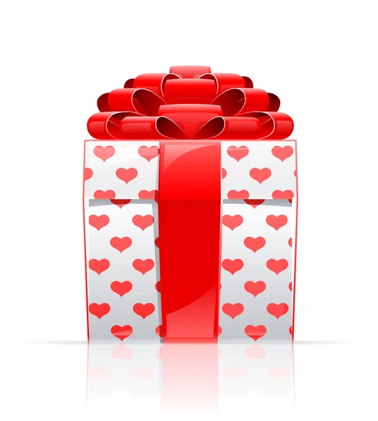 Coffret cadeau avec arc rouge et coeur — Image vectorielle