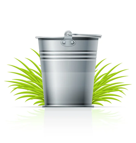 Metallic bucket in grass — Stock Vector