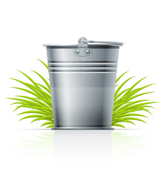 Metallic bucket in grass