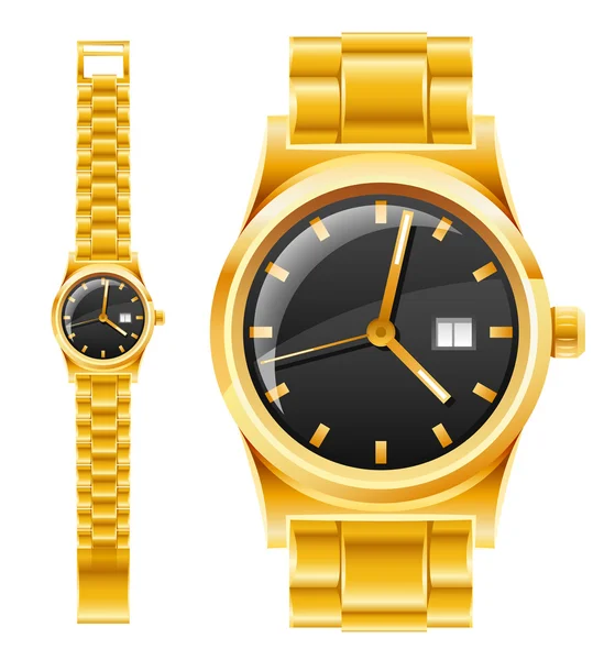 Gyllene klocka med armband — Stock vektor