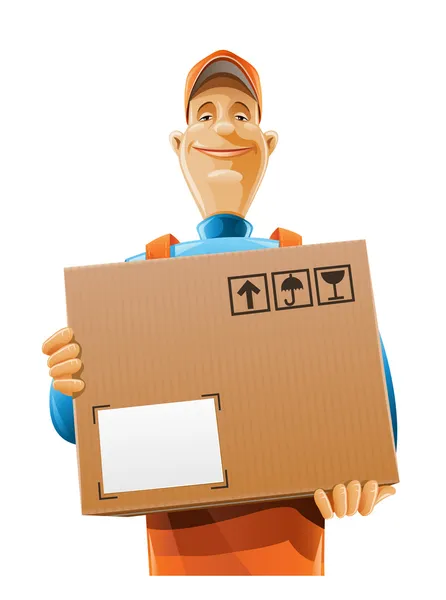 Servicio de entrega hombre con caja — Vector de stock