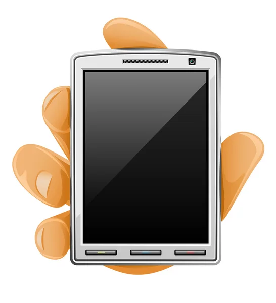 Moderne mobiele telefoon in de hand — Stockvector