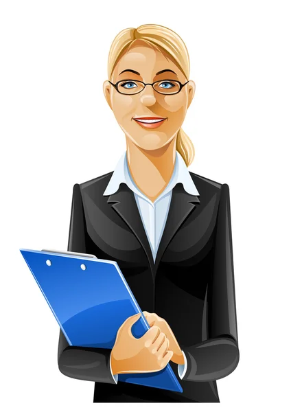 Beautiful business woman with clipboard — Stock Vector