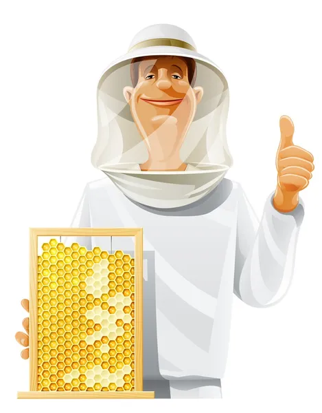 Bee-keeper with bee hive — Stock Vector