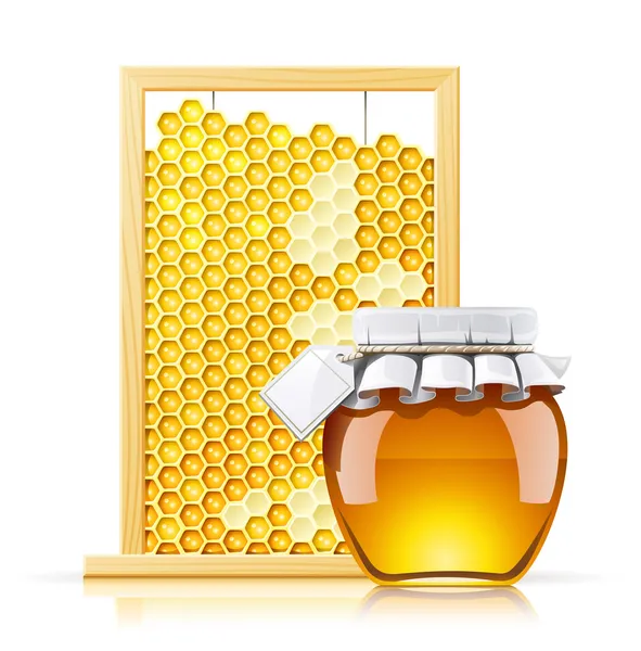 Burk med honung och honungskaka — Stock vektor