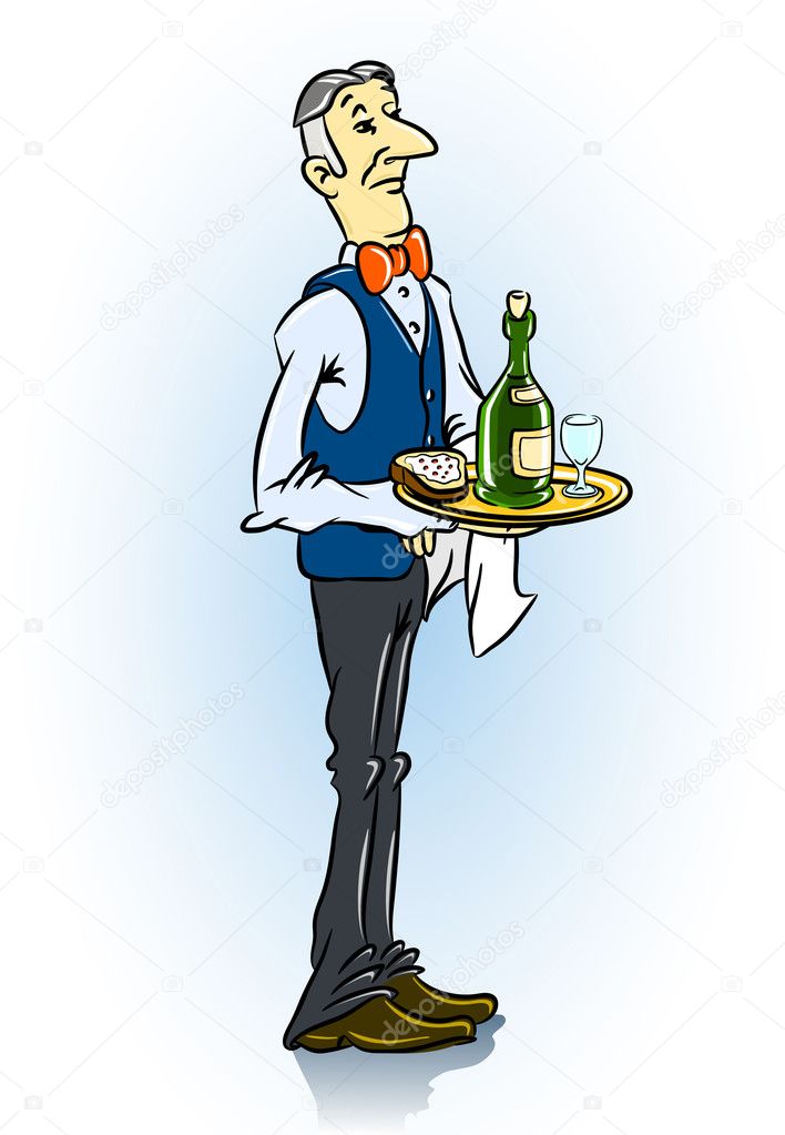 Solid waiter in restaurant with food