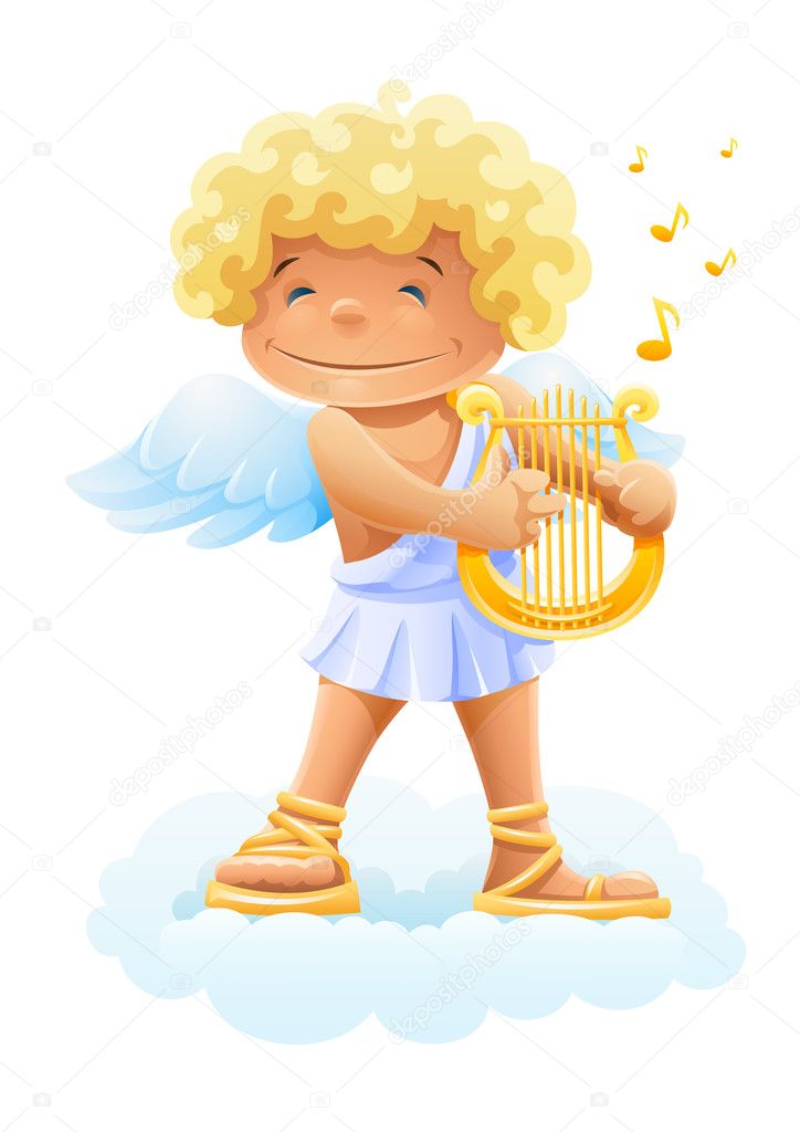 Smile cupid playing lyre