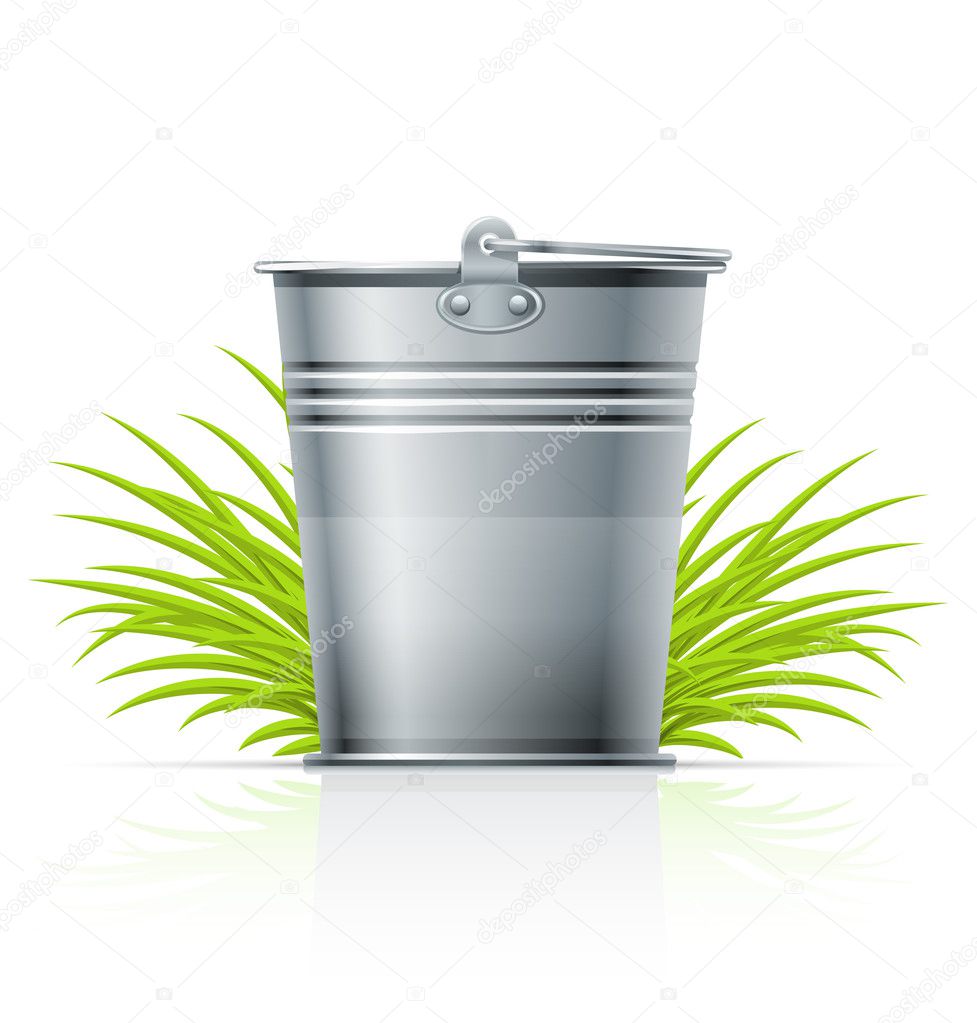 Metallic bucket in grass