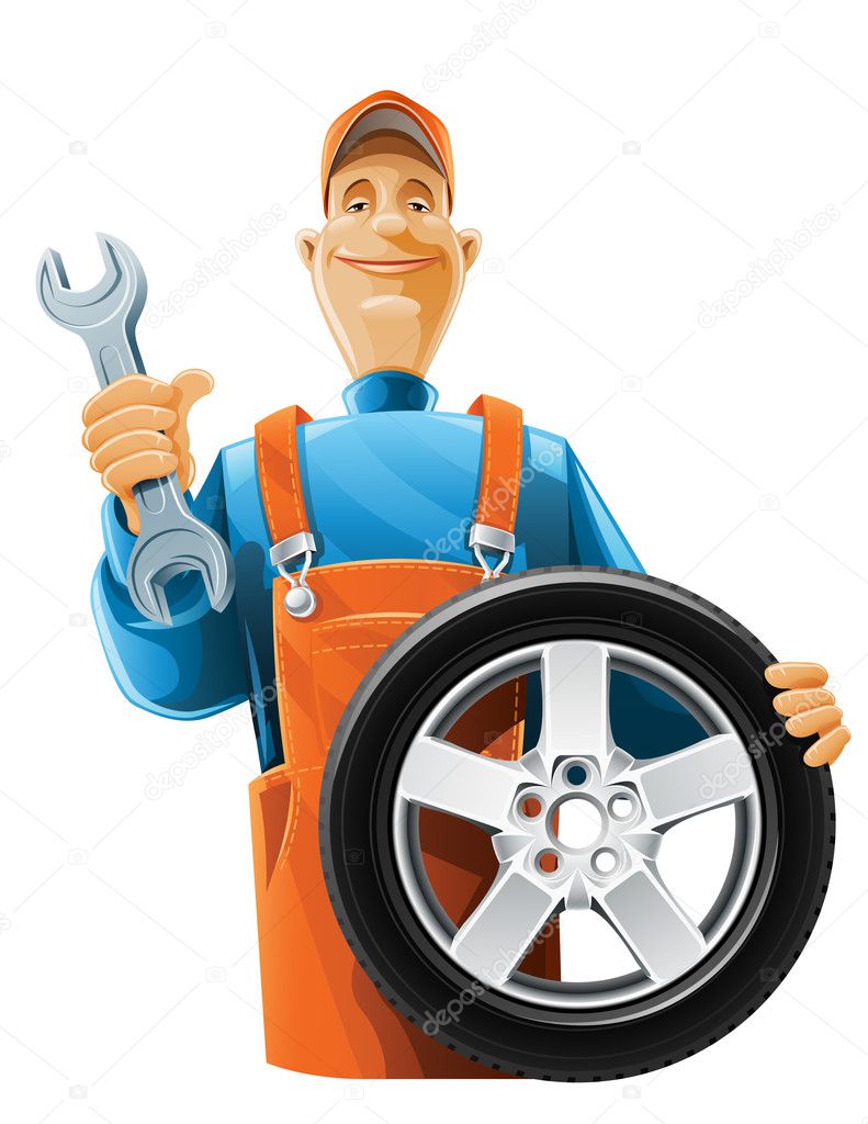 Auto mechanic with wheel