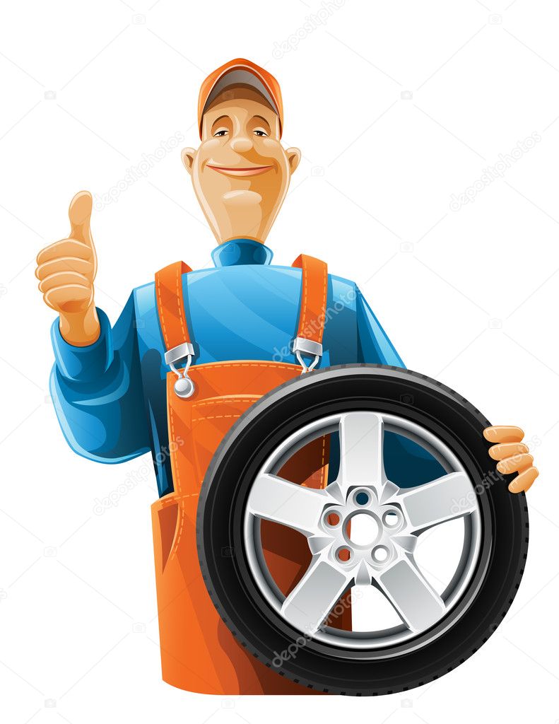 Auto mechanic with wheel