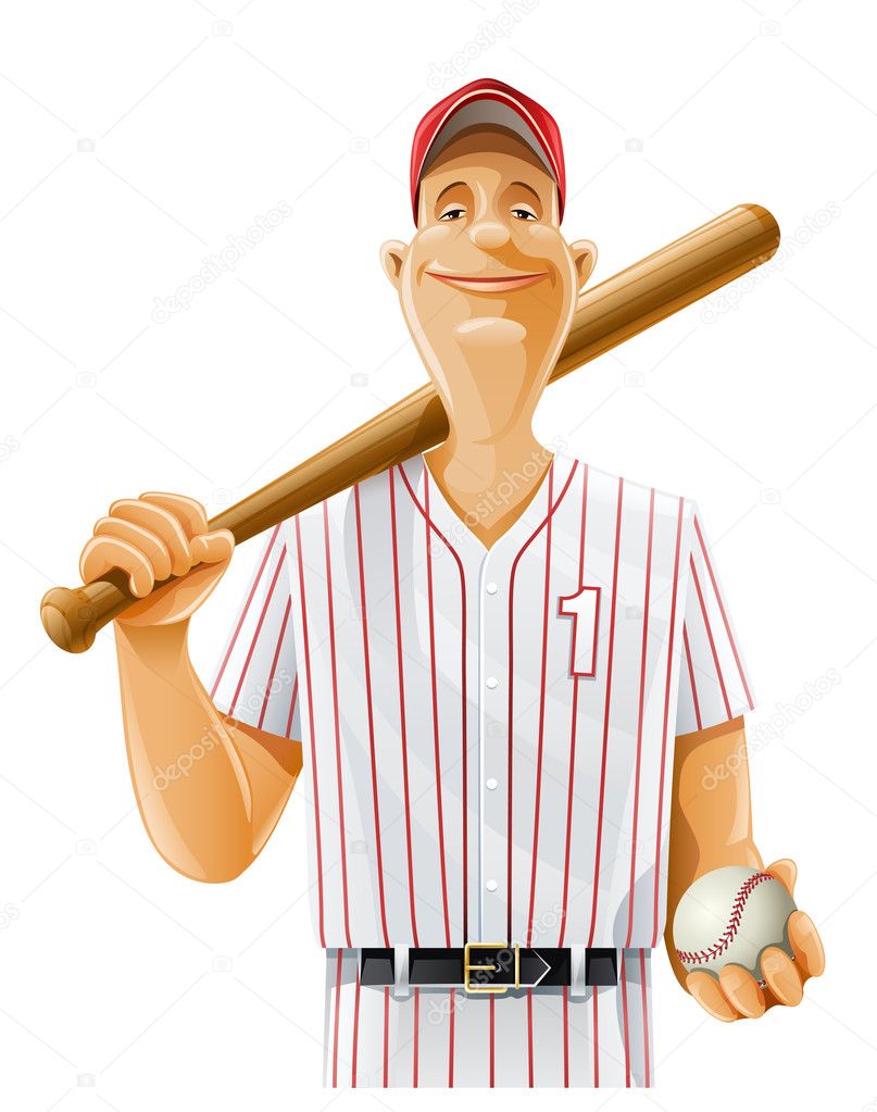 Baseball player with bat and ball