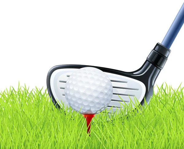 Club de golf y pelota en la hierba — Vector de stock