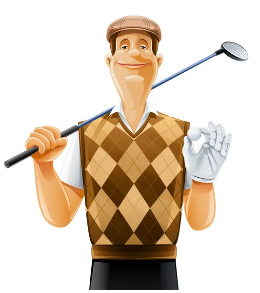 Jugador de golf con club y pelota — Vector de stock