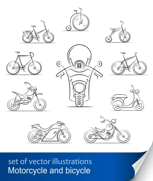 Conjunto de bicicletas e motocicletas — Vetor de Stock