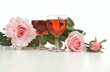 Wine glasses with pink roses clipart