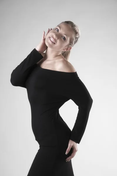Blonde in black dress — Stock Photo, Image