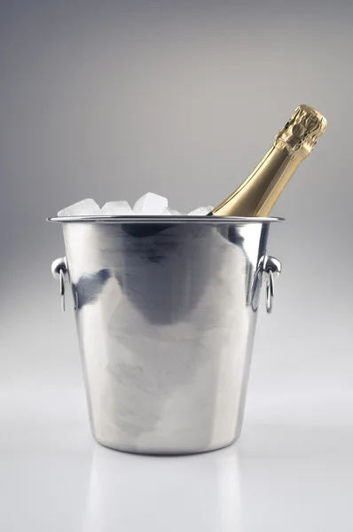 Champagne bottle in ice bucket — Stock Photo, Image