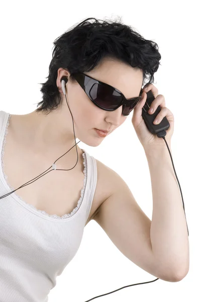 Žena se sluchátky Stock Snímky