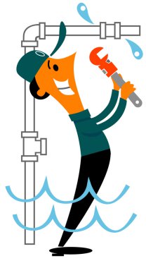 Plumber fixing water leak clipart