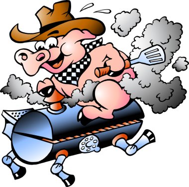 Pig Riding on a BBQ barrel clipart