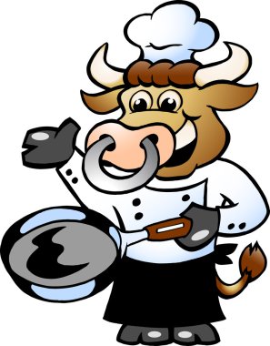 Bull Chef holding a Pan clipart