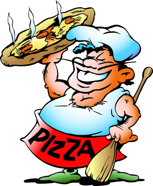 Pizzabäcker mit Riesenpizza — Stockvektor