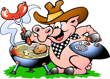 Pig standing and making BBQ clipart