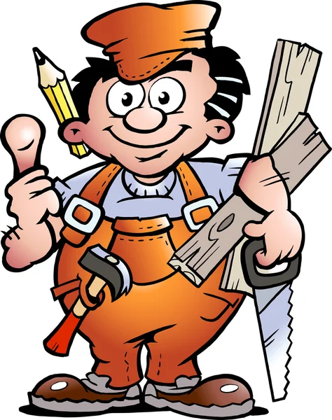 Ilustração vetorial desenhada à mão de um carpinteiro Handyman — Vetor de Stock