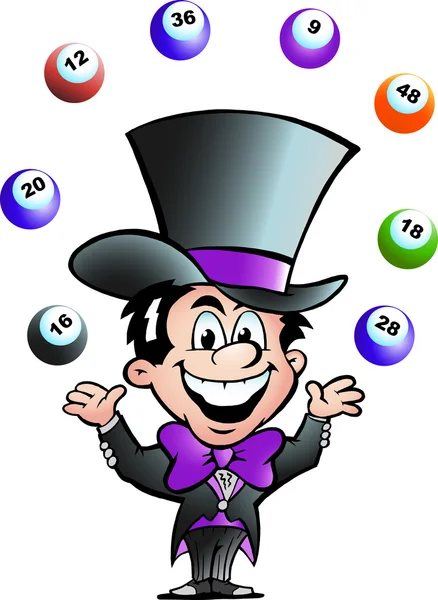 Handgezeichnete Vektor-Illustration eines jonglierenden Bingo-Mannes — Stockvektor