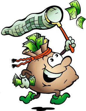 Hand-drawn Vector illustration of an Money Sack Hunting Cash clipart