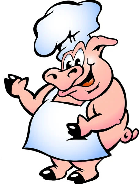 Handritade vektor illustration av en gris kock bära förkläde — Stock vektor