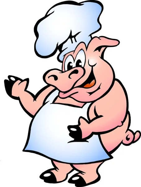 Vetor desenhado à mão ilustração de um porco Chef vestindo avental —  Vetores de Stock