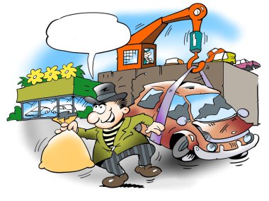 The car being scrapped for money clipart