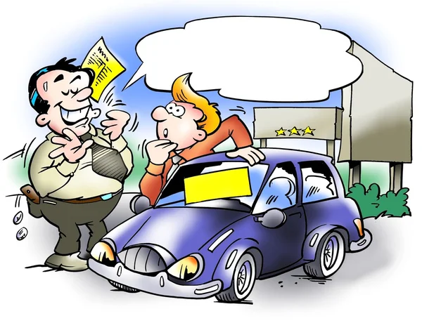 Autoverkoper die een klant overtuigt — Stockfoto