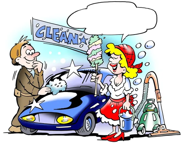 차를 청소 하는 여자 — 스톡 사진