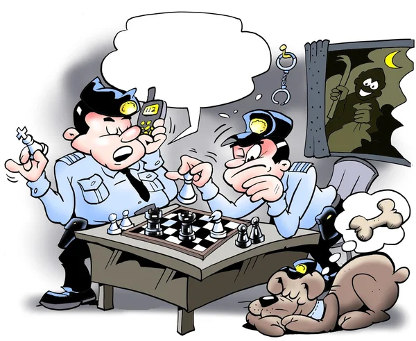 Polícias jogando xadrez - Ladrão está em jogo — Fotografia de Stock