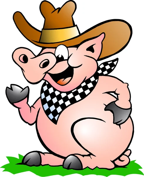 Hand-drawn Vector illustration of an Pig Chef that Welcomes — Stock Vector