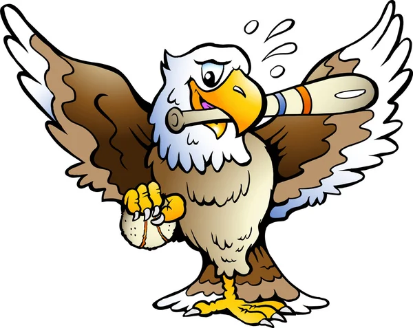 Ilustração vetorial desenhada à mão de uma águia jogando beisebol — Vetor de Stock