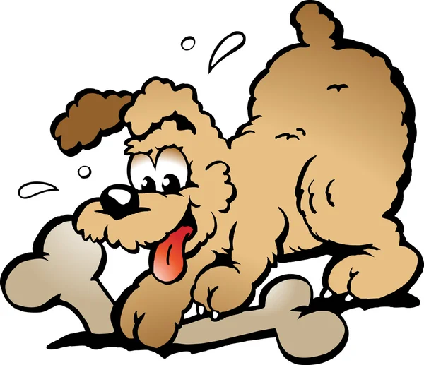 Ilustración vectorial dibujada a mano de un cachorro con un hueso grande — Vector de stock