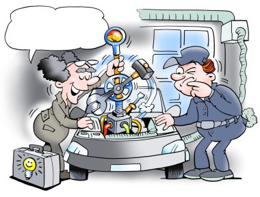 Mechanic with new revolutionary tool clipart