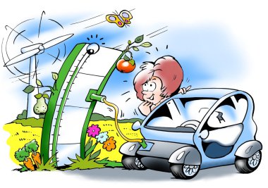 Electric car that gets fresh supplies clipart