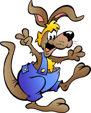 Hand-drawn Vector illustration of an Kangaroo in blue overalls clipart