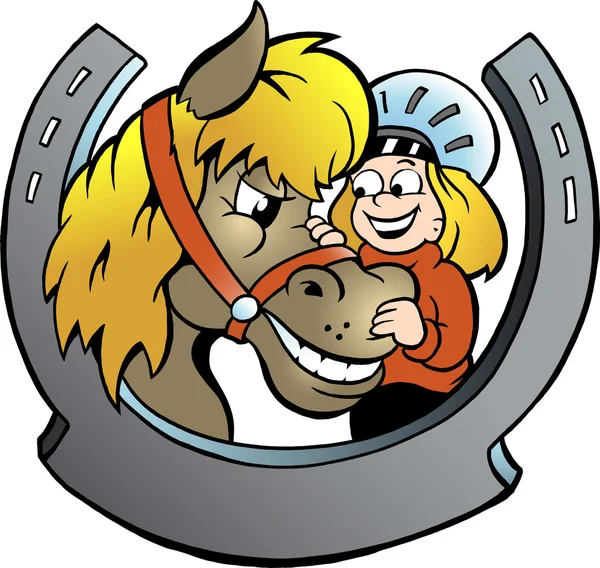 Ilustración vectorial dibujada a mano de un jinete y un caballo — Vector de stock