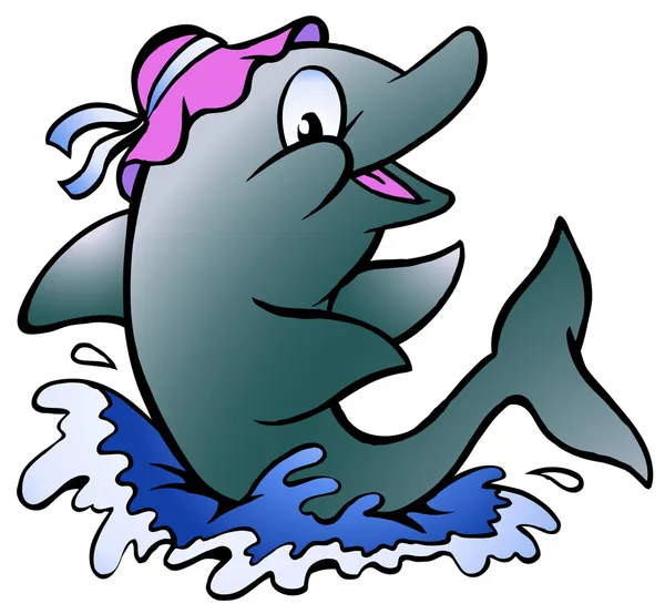 Handgezeichnete Vektorillustration eines Delfins, der im Blauen spielt — Stockvektor