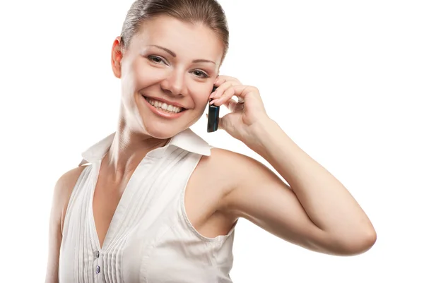 Jonge mooie zakenvrouw met telefoon — Stockfoto