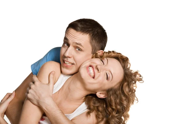 Piękna młoda para szczęśliwy uśmiechający się — Zdjęcie stockowe