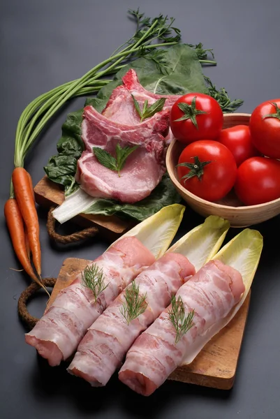 stock image Raw meat with vegetables and spices