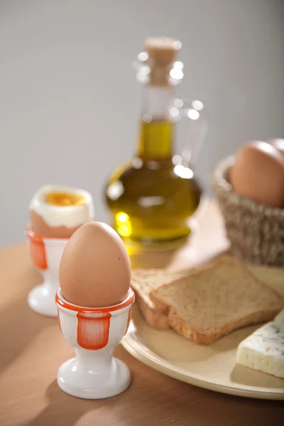 Breakfast with boiled eggs — Stock Photo, Image