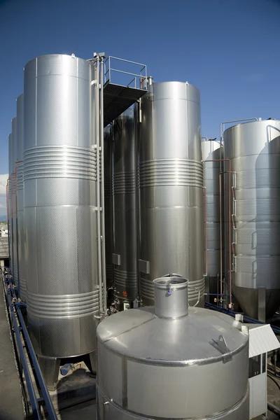 Stainless steel reservoirs for wine — Stock Photo, Image