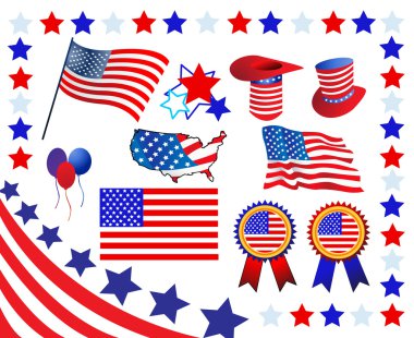 Elements and icons related to American patriotism clipart